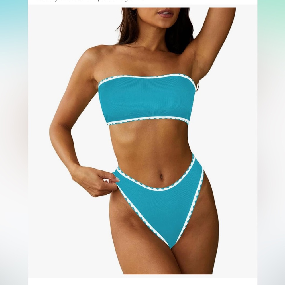 Zaful Teal Bandeau Bikini Set